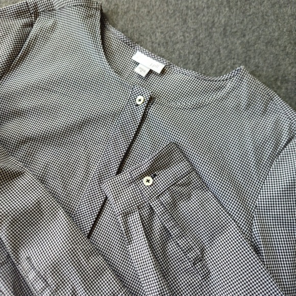 J. Jill Tops - J. Jill Micro Gingham Black/White Tunic Button Front Size M Lagenlook Office EUC